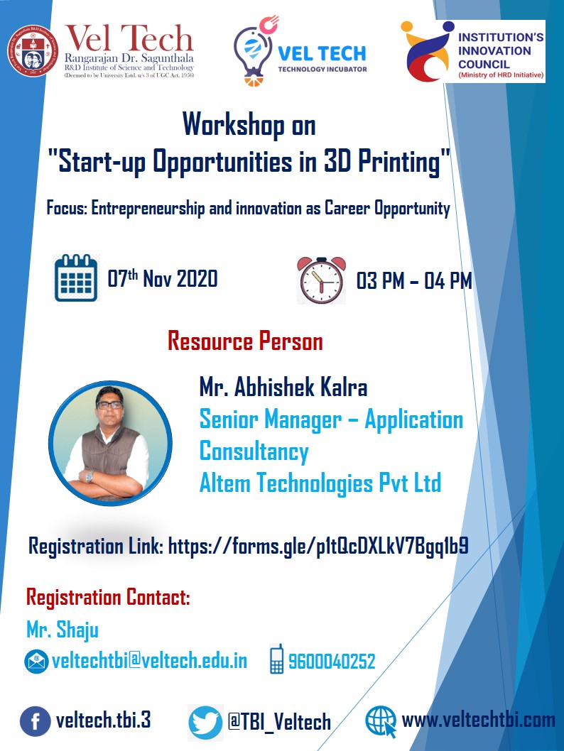 Workshop on Start-up Opportunities in 3D Printing 2020
